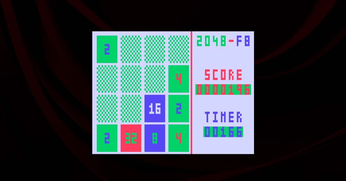 2048 gameplay screen with numbered tiles arranged on a simple grid interface
