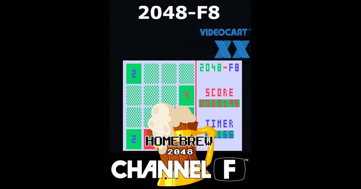 Homebrew 2048 Fan based boxart for Fairchild Channel F shown in retro packaging style