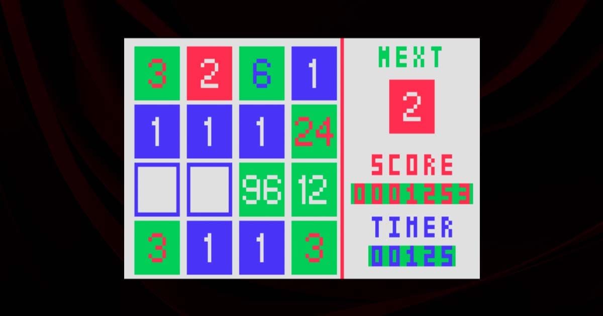 3REES gameplay interface showing numbered tiles on a 4x4 grid during emulated puzzle state