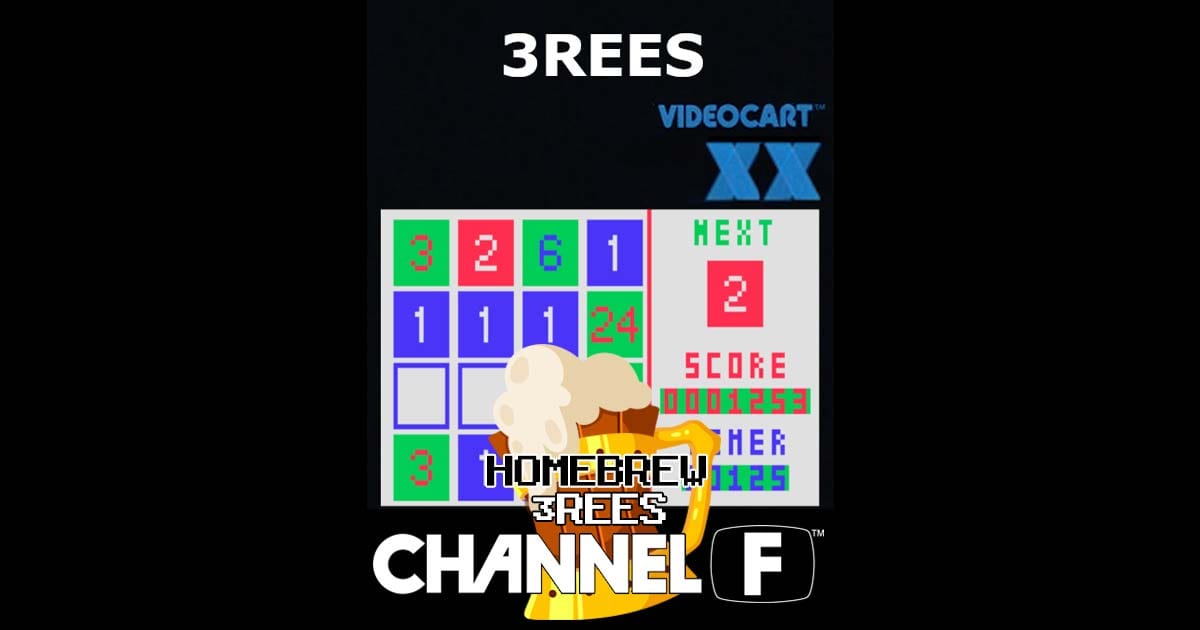 3REES promotional artwork styled as a retro puzzle logic simulation shown in emulator context