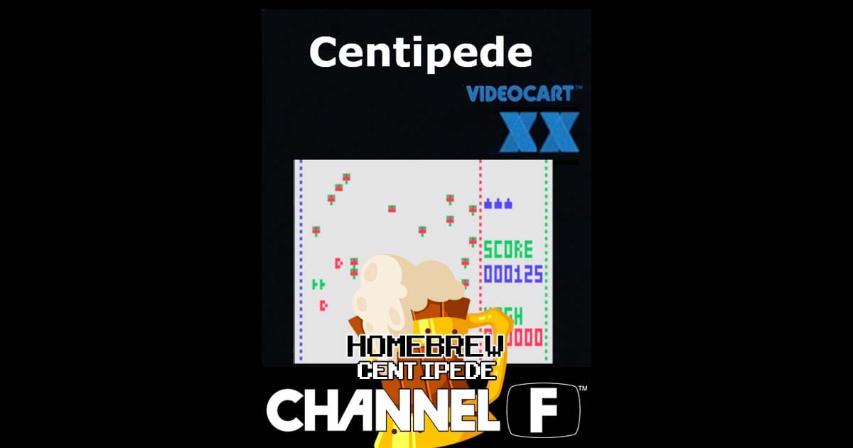 Promotional artwork depicting Centipede gameplay concept for Fairchild Channel F homebrew