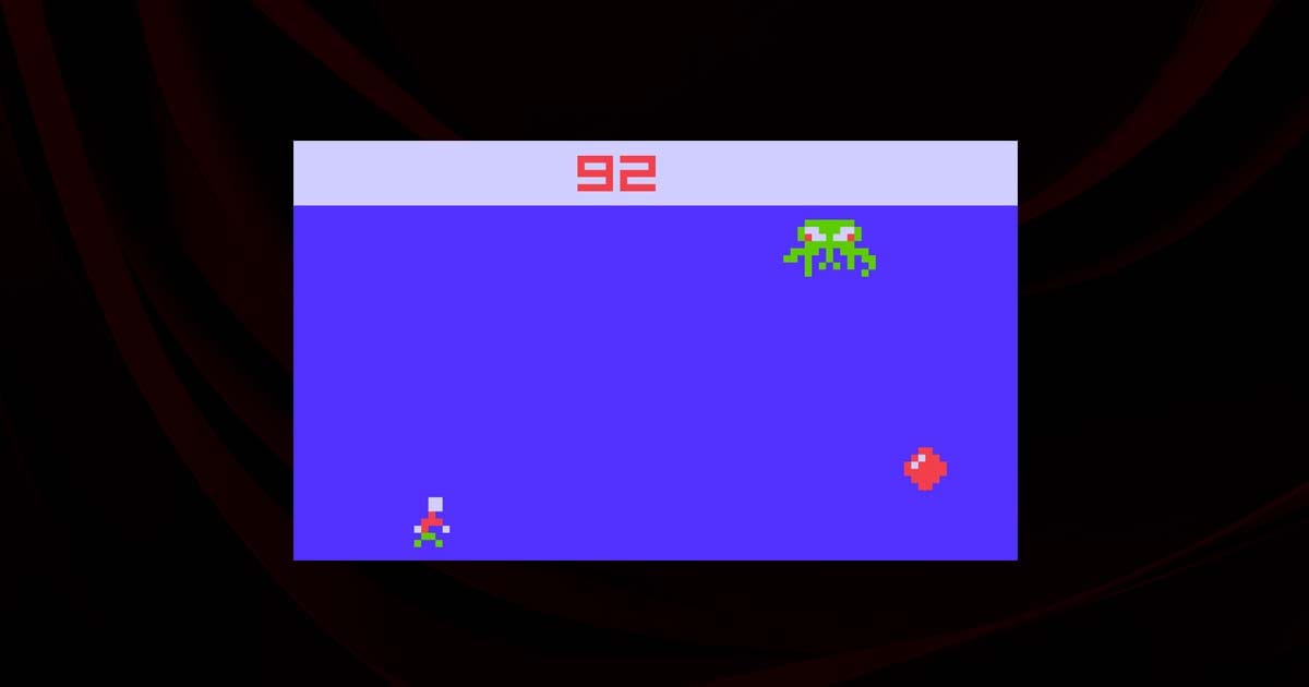 Game interface showing player movement at bottom and objects descending from top in emulator view