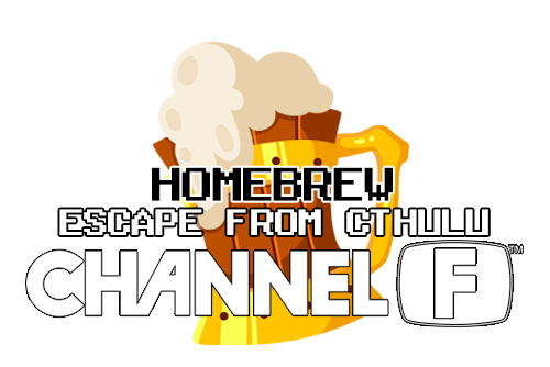 Escape from Cthulu title screen for a Channel F homebrew game shown in emulator display