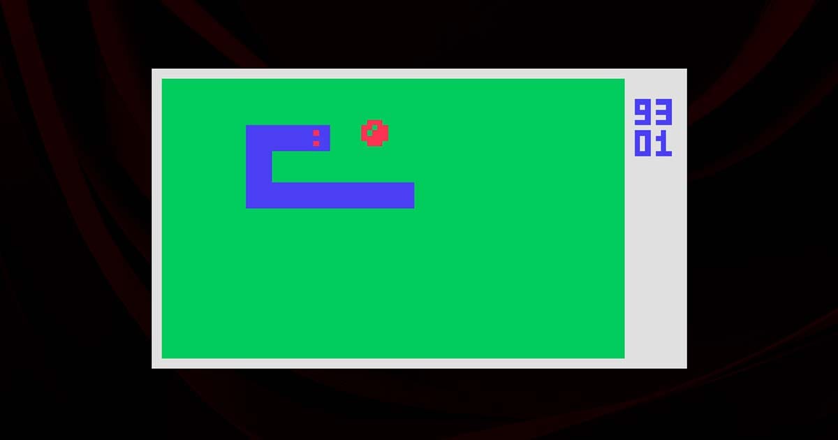 Dual gameplay view of snake collecting items and avoiding falling objects in simple retro grid environment