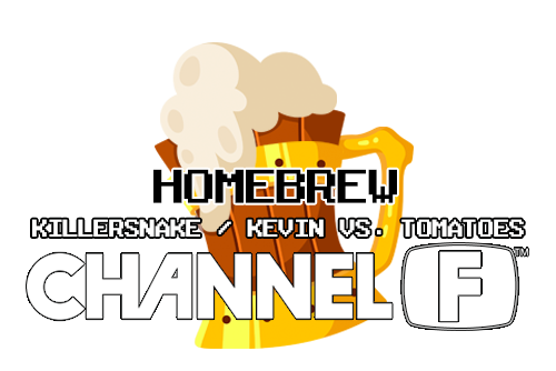 Killersnake / Kevin Vs. Tomatoes title screen on Fairchild Channel F style retro grid interface