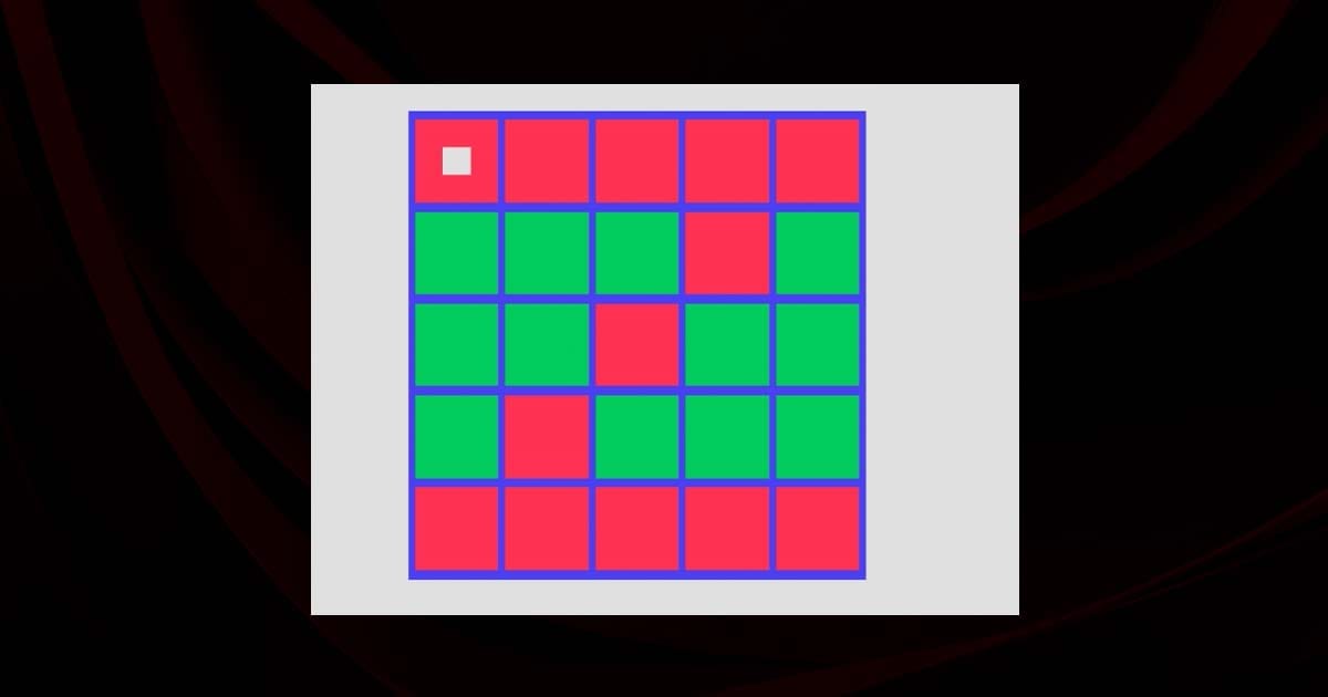 Gameplay interface view of a grid based puzzle environment with alternating tile states and cursor position