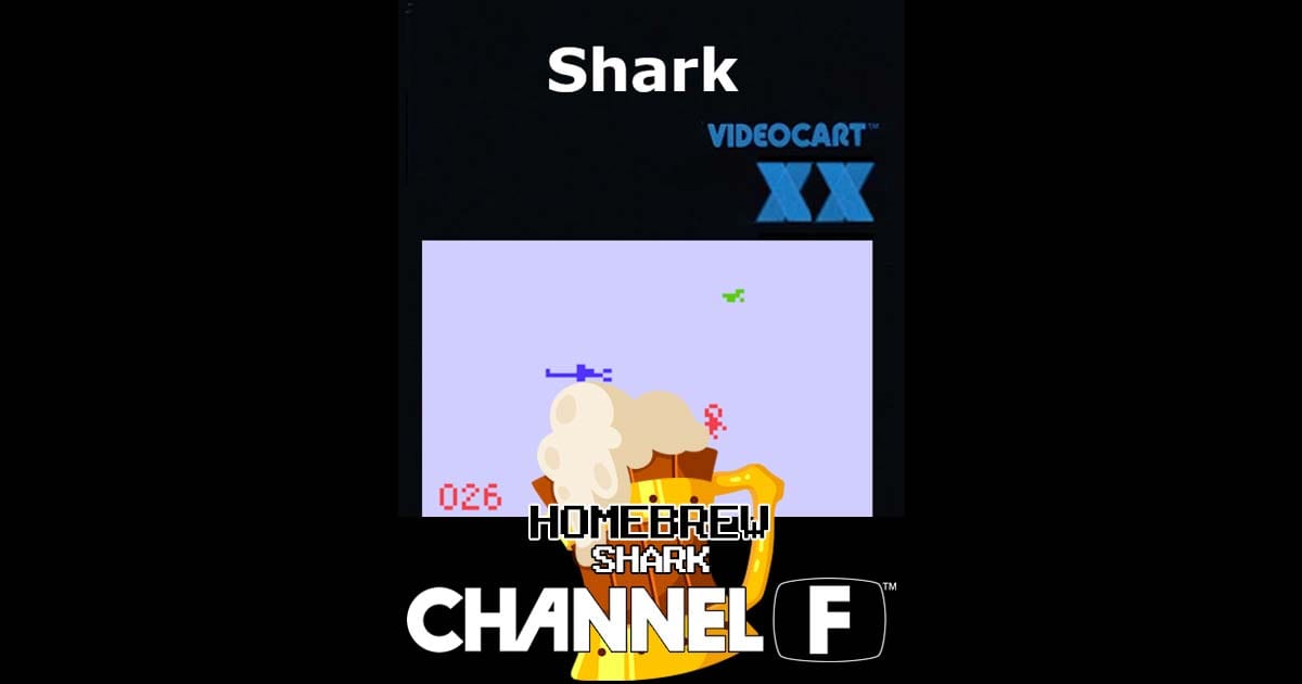 Survival gameplay scene showing diver and shark in a simple 2D playfield environment