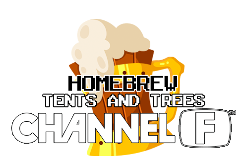 Tents and Trees title screen on Fairchild Channel F shown in simple grid-based retro interface