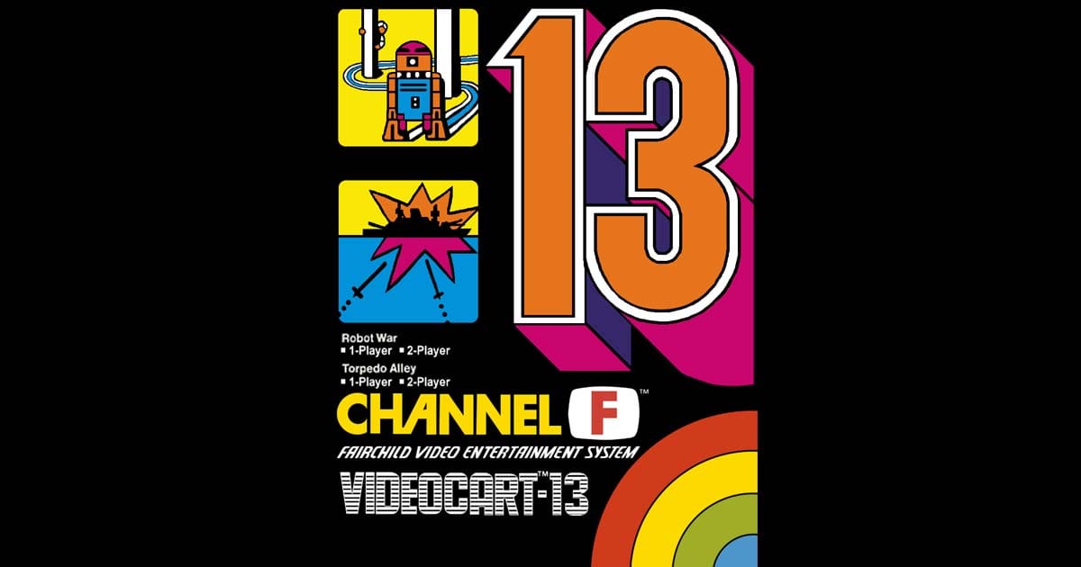 Box art of Videocart-13 Robot War / Torpedo Alley for Fairchild Channel F cartridge system