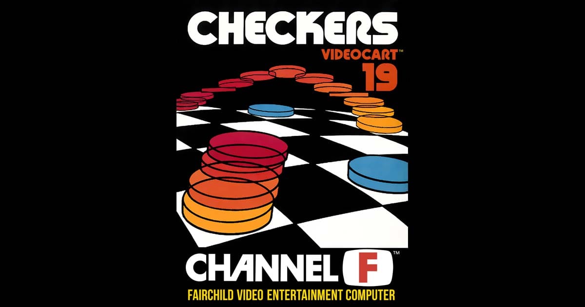 Box art for Videocart-19 Checkers board game on Fairchild Channel F cartridge system