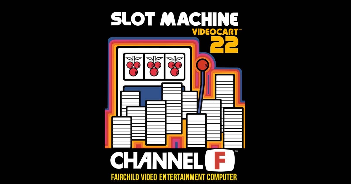 Box art style visual for Videocart-22 Slot Machine on Fairchild Channel F showing slot theme design