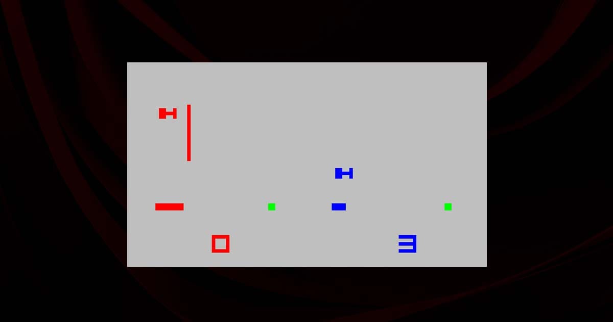 Gameplay screen from Videocart-9 Drag Strip showing drag racing simulation on Fairchild Channel F