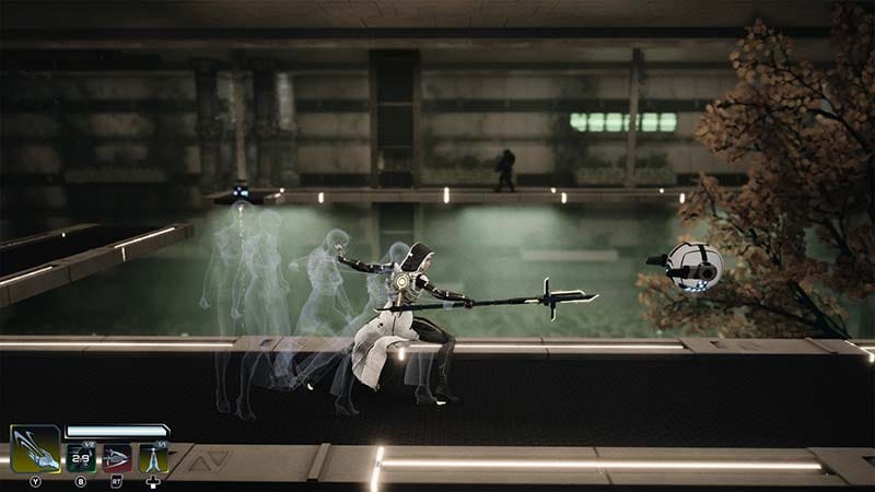 2.5D side-scrolling combat encounter aboard the colony ship