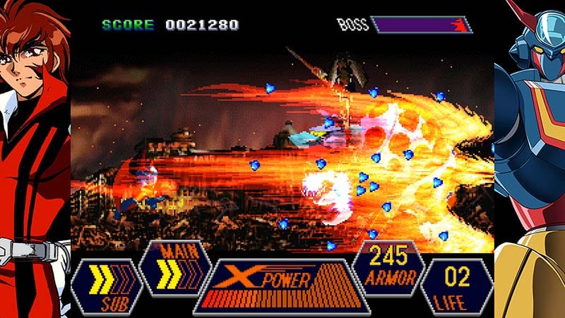 Interface screen displaying gameplay information during a 2D mecha battle