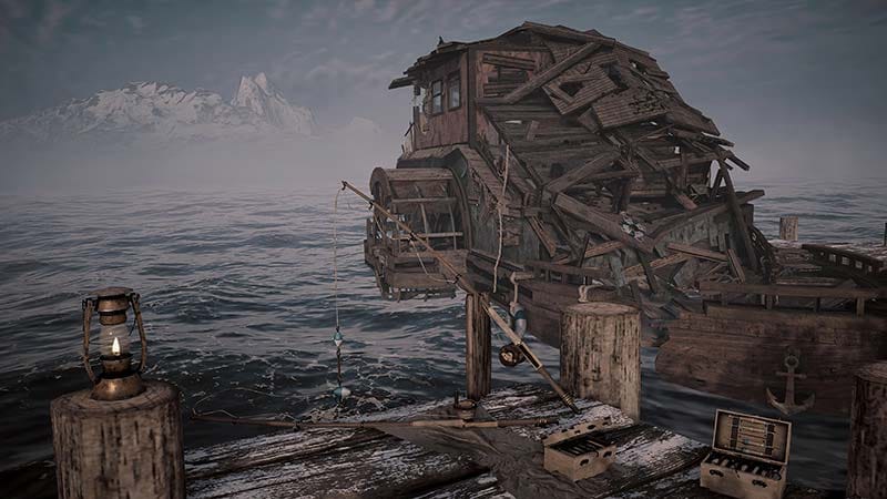 Prospector navigating a snowy wilderness landscape