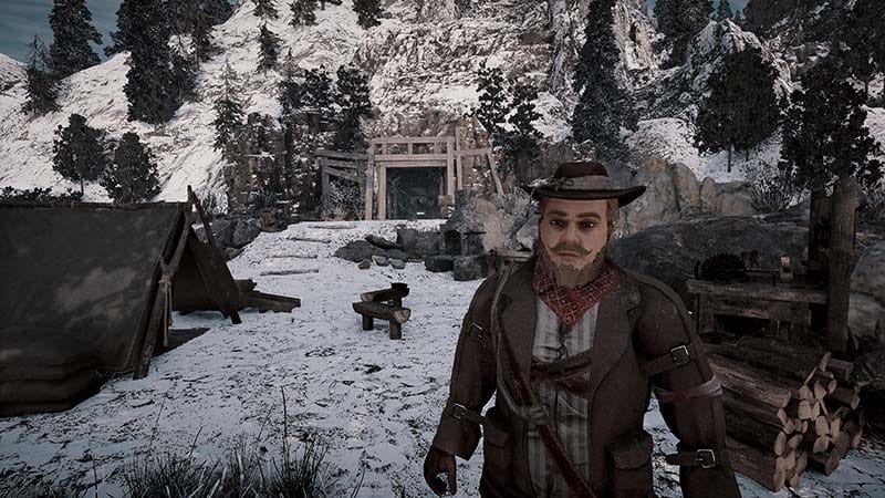 Prospector camp area with tools and frontier structures