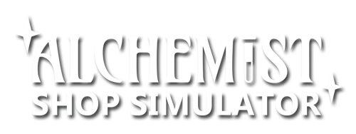 Alchemist Shop Simulator logo with stylized fantasy lettering on a medieval-themed background