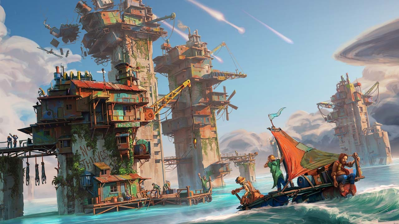 All Will Fall gameplay showing vertical city builder with physics based structures