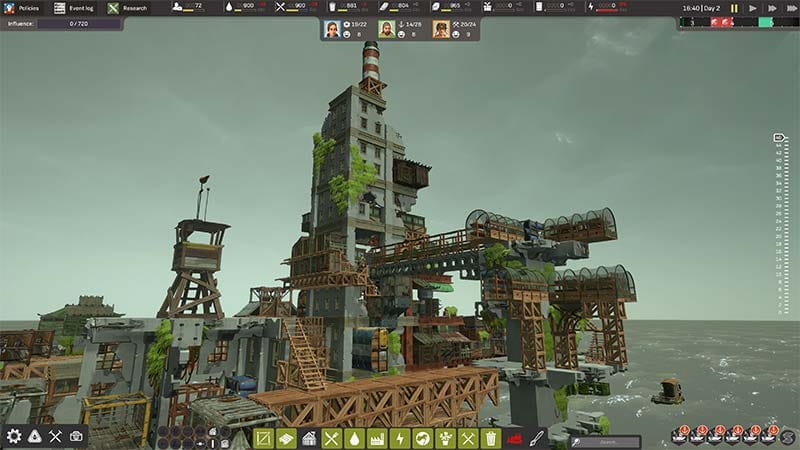 All Will Fall gameplay showing survival city builder production chains and buildings