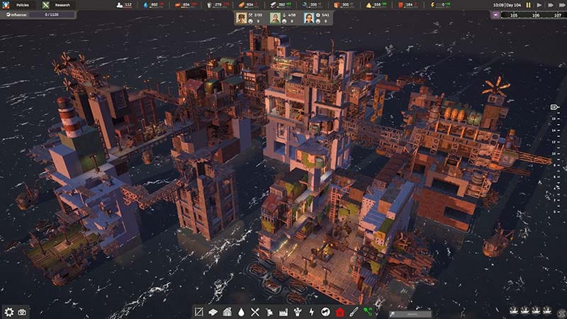 All Will Fall gameplay featuring vertical megastructure design in ocean settlement