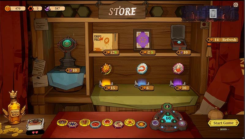Interface screen displaying score progression, resources, and match status