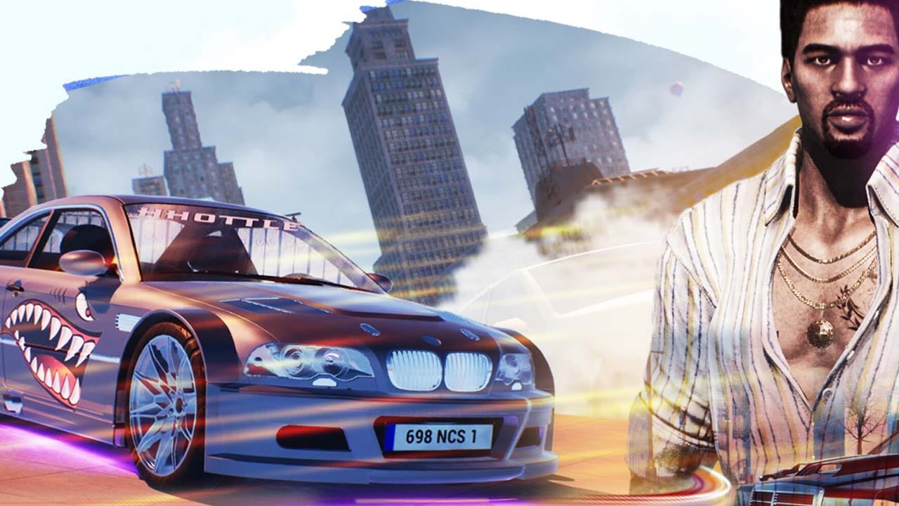 Open world urban environment showing streets, cars, and dealership districts
