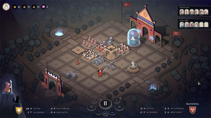 Becoming Saint gameplay follower recruitment and unique satirical units