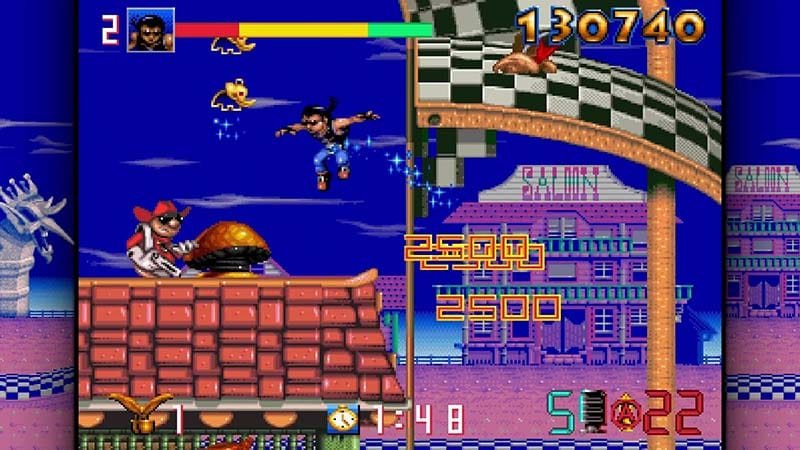 High intensity gameplay moment with multiple enemies on screen and screen clearing bomb use
