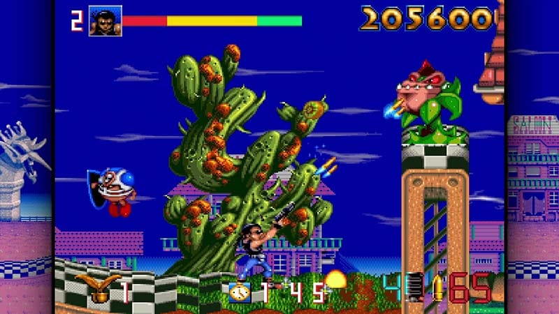 Rescued toy ally briefly assisting during an arcade run and gun gameplay segment