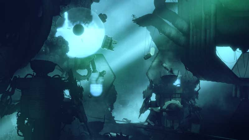 Gameplay scene showing character navigating obstacles in a 2D sci-fi platformer