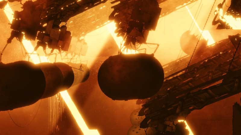 Low-light gameplay scene with character moving through a dark environment