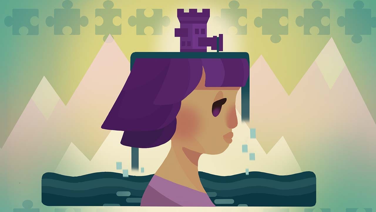 Surreal Tower of Life environment with layered memory visuals and shifting colors