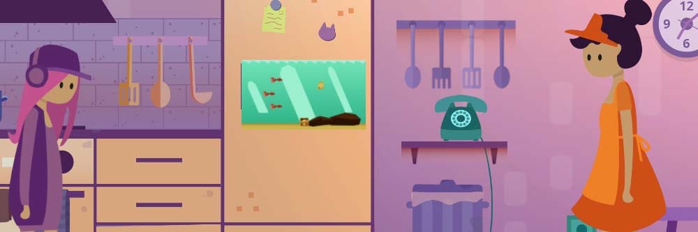 Wide cinematic view of surreal memory world with layered narrative transitions