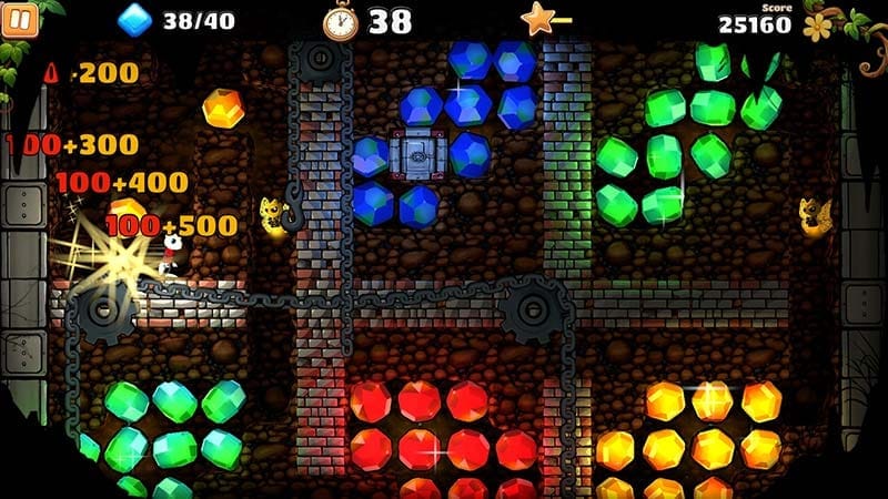 Puzzle platforming sequence in Boulder Dash 40th Anniversary with falling boulders.