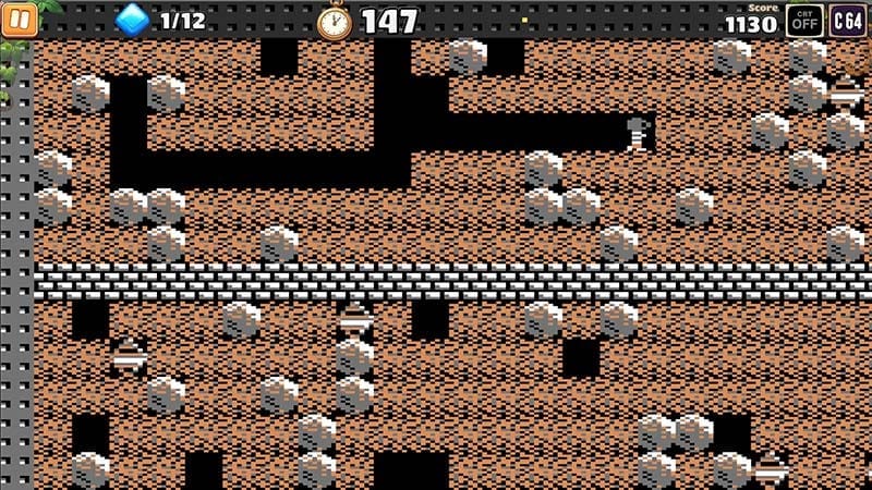 Modern HD graphics mode in Boulder Dash 40th Anniversary.