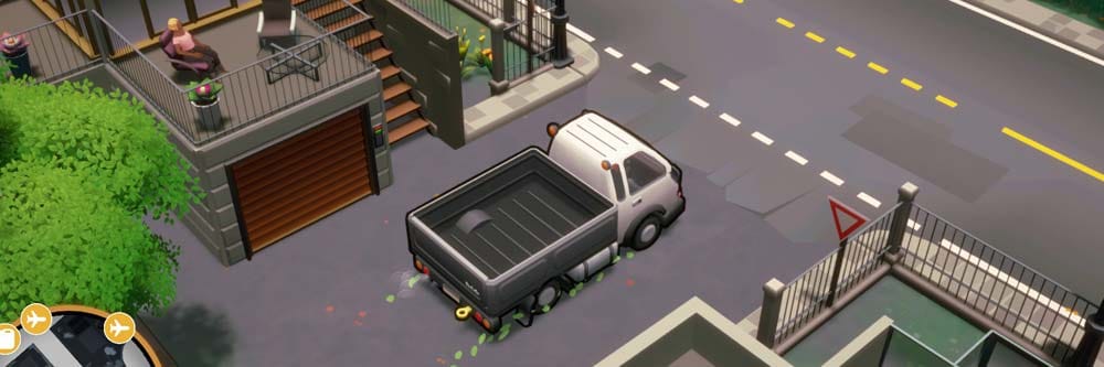 Wide banner featuring Cargo, Please! delivery trucks across a city