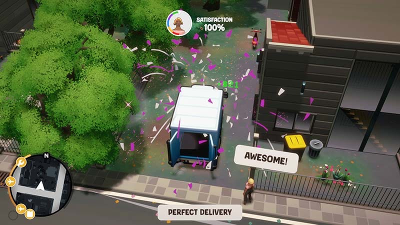 Gameplay scene featuring a delivery truck transporting cargo across the city