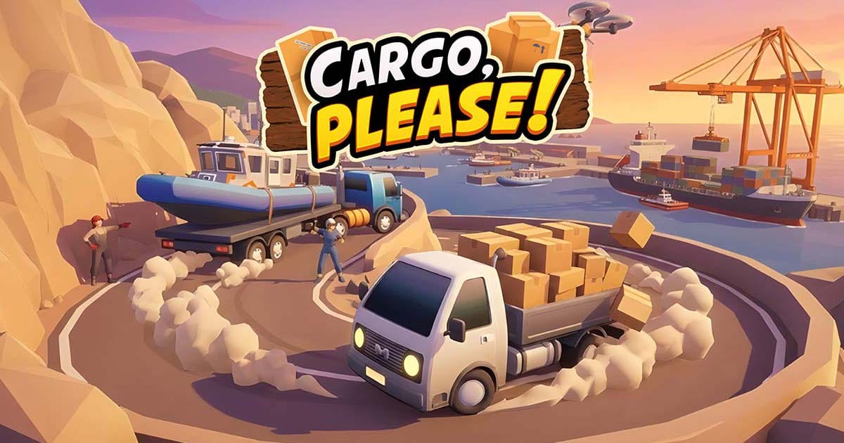 Promotional artwork showing delivery trucks driving through a busy city