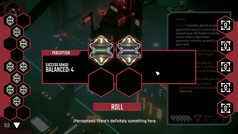 Interface screen showing character traits, decisions, and gameplay information