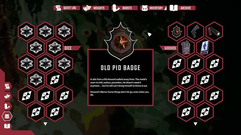 Interface display showing player progress, choices, and investigation details