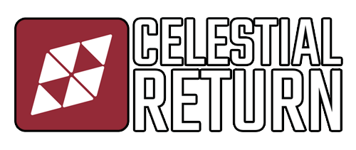 Celestial Return logo with dark cyberpunk typography and illustrated design
