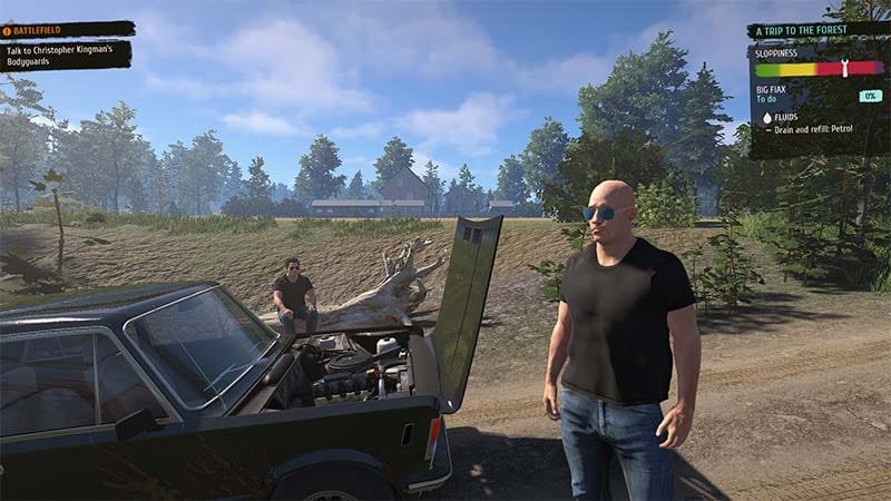 First-person view of mechanic repairing rust and dents on an old vehicle body