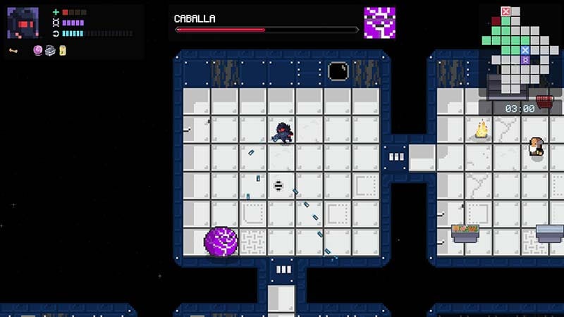 Gameplay scene featuring a mercenary fighting aliens in a supermarket