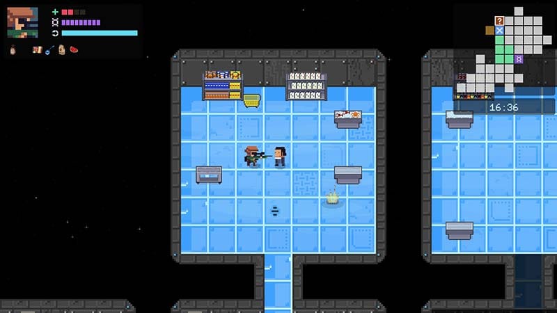 Gameplay view showing combat and enemies inside a procedurally generated room