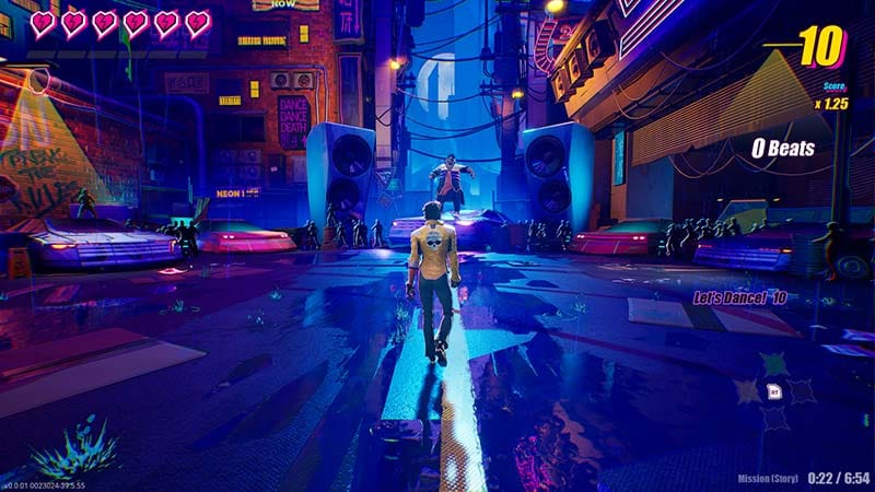Early gameplay combat scene with basic attacks and rhythm-based movement