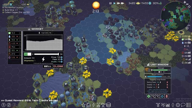 Defensive turrets activating during an enemy wave near power and production buildings