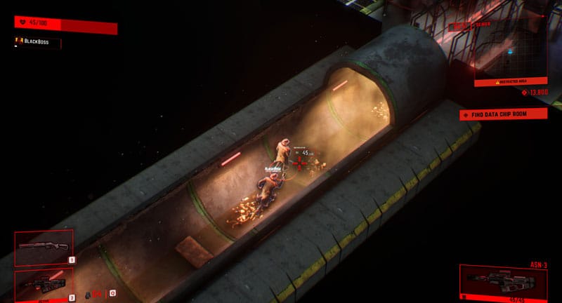 Intense battle scene featuring futuristic weapons and enemy forces