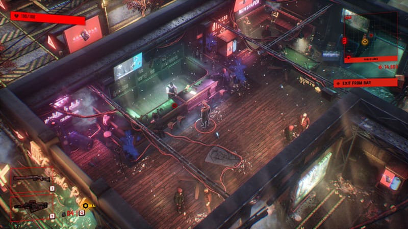 Gameplay view showing investigation elements and urban locations