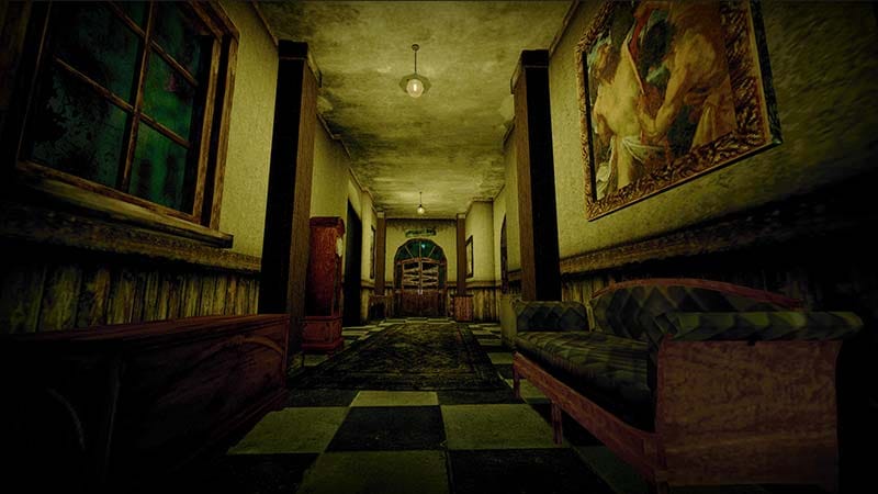 Progression through GrimmHaus Asylum zones with environmental puzzle elements