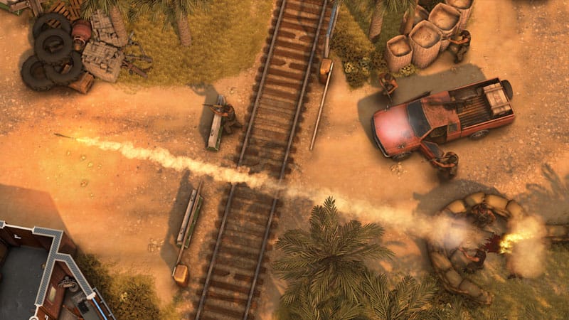 Squad advancing through a destructible building during tactical gameplay